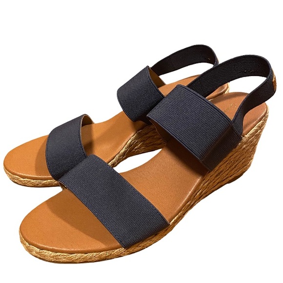 Tommy Bahama navy blue Sakura espadrille elastic wedge sandal heels size 10M - Picture 3 of 8